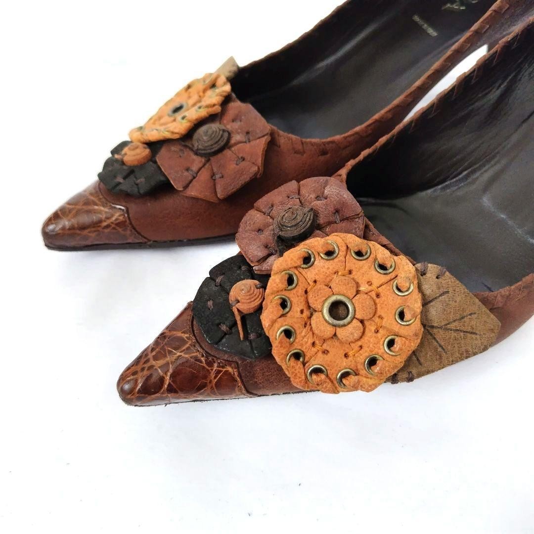 PRADA Leather Flower Patchwork Mid Heels Size: 7 … - image 3