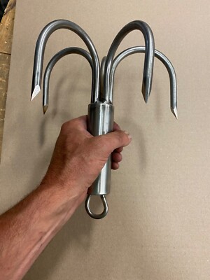 8 Inch dia 5 Prong Welded 3/8  Stainless Pier or Bridge Gaff With Eye For Rope