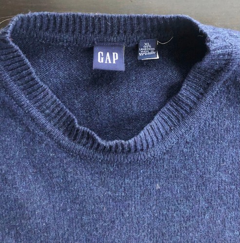Gap Sweater Mens XL Blue 100% Lambswool Pullover Crewneck - Tshirt Cuffs - Picture 3 of 9