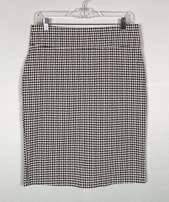 Soho Apparel Skirt Womens Sz M Black Ivory Houndstooth Straight Pencil Pull On
