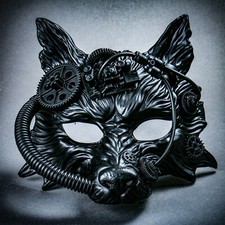 Steampunk Wild Wolf Cosplay Costume Halloween Masquerade Full Face Mask Black
