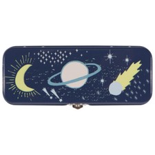 NOW DESIGNS DANICA 'COSMIC' PENCIL BOX METAL/TIN FRONT CLASP LARGE 8.5"X3"X2"