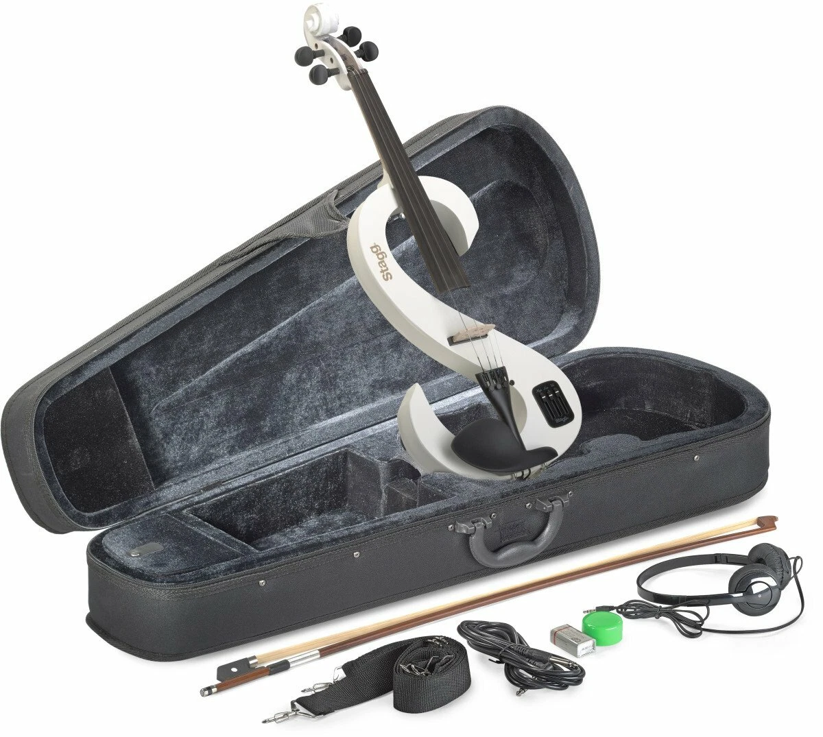 Stagg S Shaped 4 4 Electric Violin Set w Soft Case Headphones
