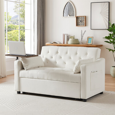 Velvet Convertible Sofa Bed Loveseat Couch 2-Seater Sofa w/ Pull-Out Bed