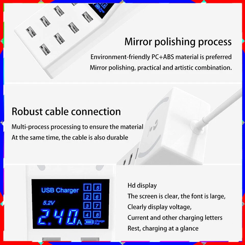 Smart USB multi-port 5V/8A charger +8USB+ non-slip pad hub for safe charging - Image 4 of 4