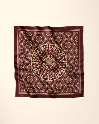 Luxury Serenity Mandala Designer 100% Silk Scarf Brown Gold Cover Up Gift Idea