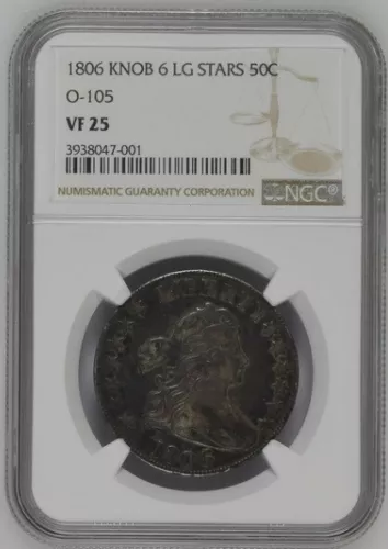 1806 50C Knob 6 Large Stars Type O-105 NGC VF 25 Undergraded