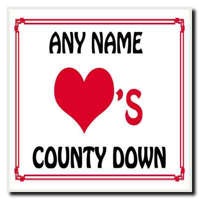 Love Heart County Down Personalised Coaster