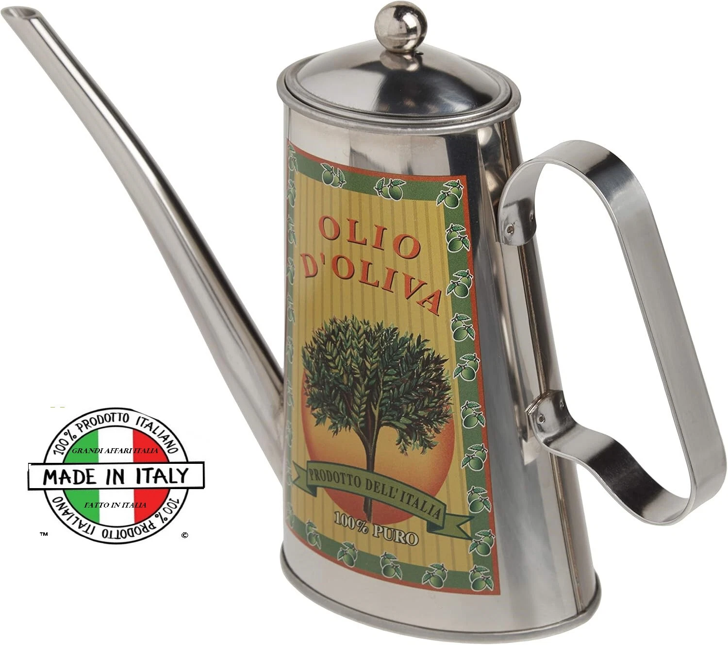 Italian Olive Oil Can Stainless Steel 16oz Olio d'Oliva Large Handle Dripless
Opens in a new window