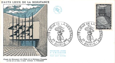 Sobre FDC Francia ALTOS LUGARES DE LA RESISTENCIA 1963 PARÍS N1