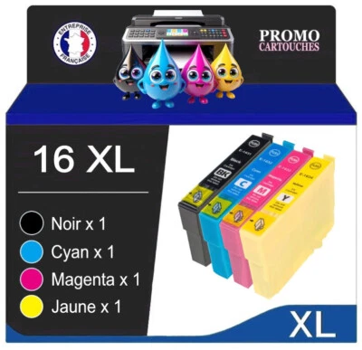 Lot de 4 cartouches d'encre compatibles Epson 16 XL T16 1636 ( Stylo à Plume ) - Photo 1/4