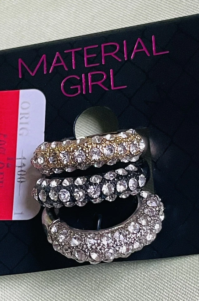 Material Girl Two Tone Sparkle Stretchable Stackable Rings Set Of 3-New - Image 2 of 4