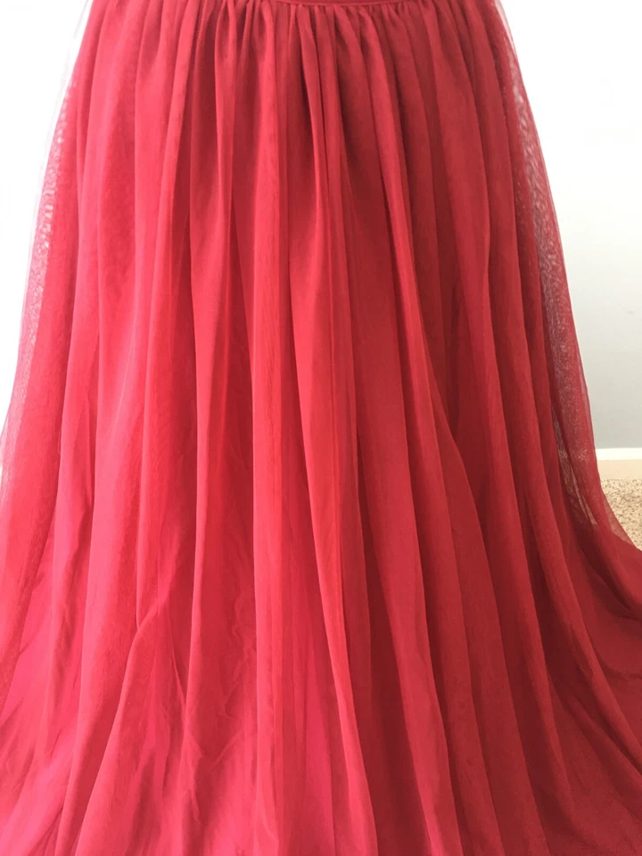 Maxi Falda Larga Formal de Gasa Roja Talla 6 de ASOS Falda Larga en Capas Completa HERMOSA Foto 3 de 4