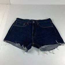 Levi's Jean Shorts Mens 32* 505 Dark Blue Cut Off Fray Cotton Denim Jorts Tag 34