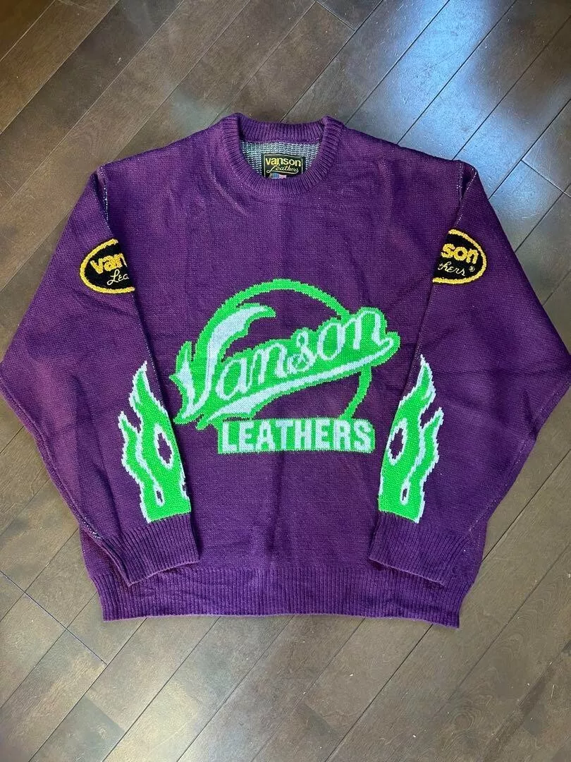 Pull en cuir violet motif tricot camouflage Supreme × Vanson taille L homme !!