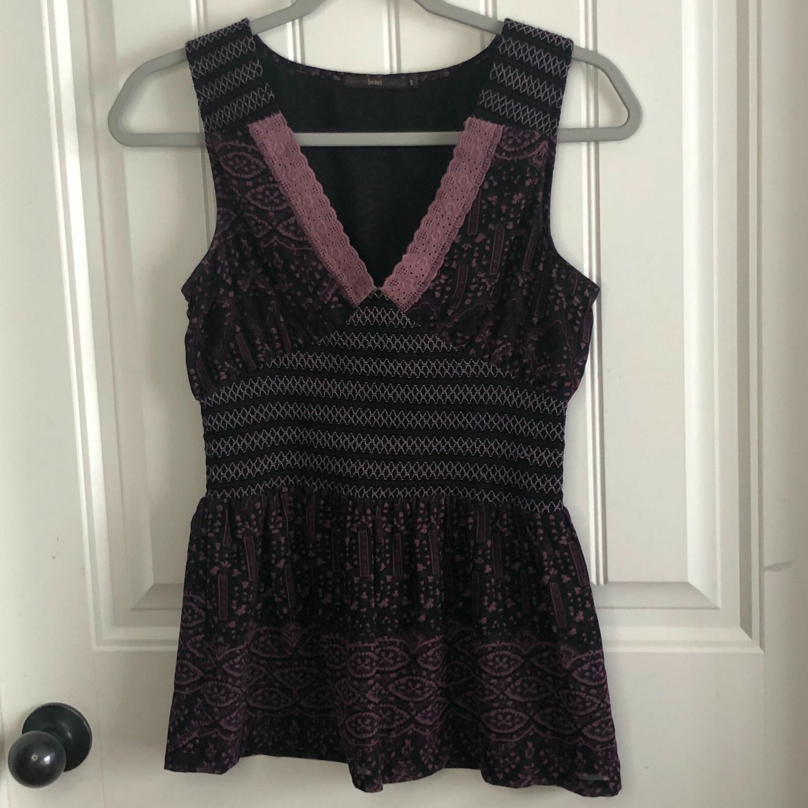 Hazel Purple Patchwork Boho V neck Tank Size S - image 1