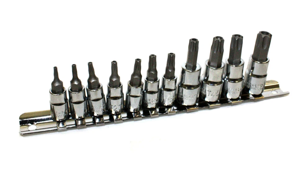 11 Pc Star Torx Bit Tamper Proof Security S2 Steel Bit Socket Set w/ Holder - Image 2 of 4