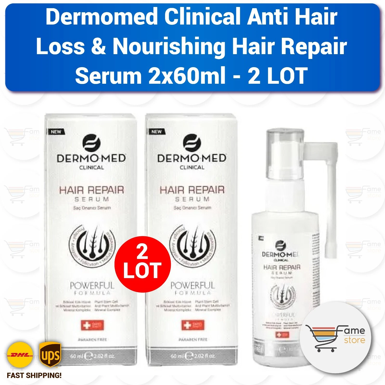 Dermomed Clinical Anti Hair Loss, Nourishing Hair Repair Serum, 2 LOT (2x60ml)