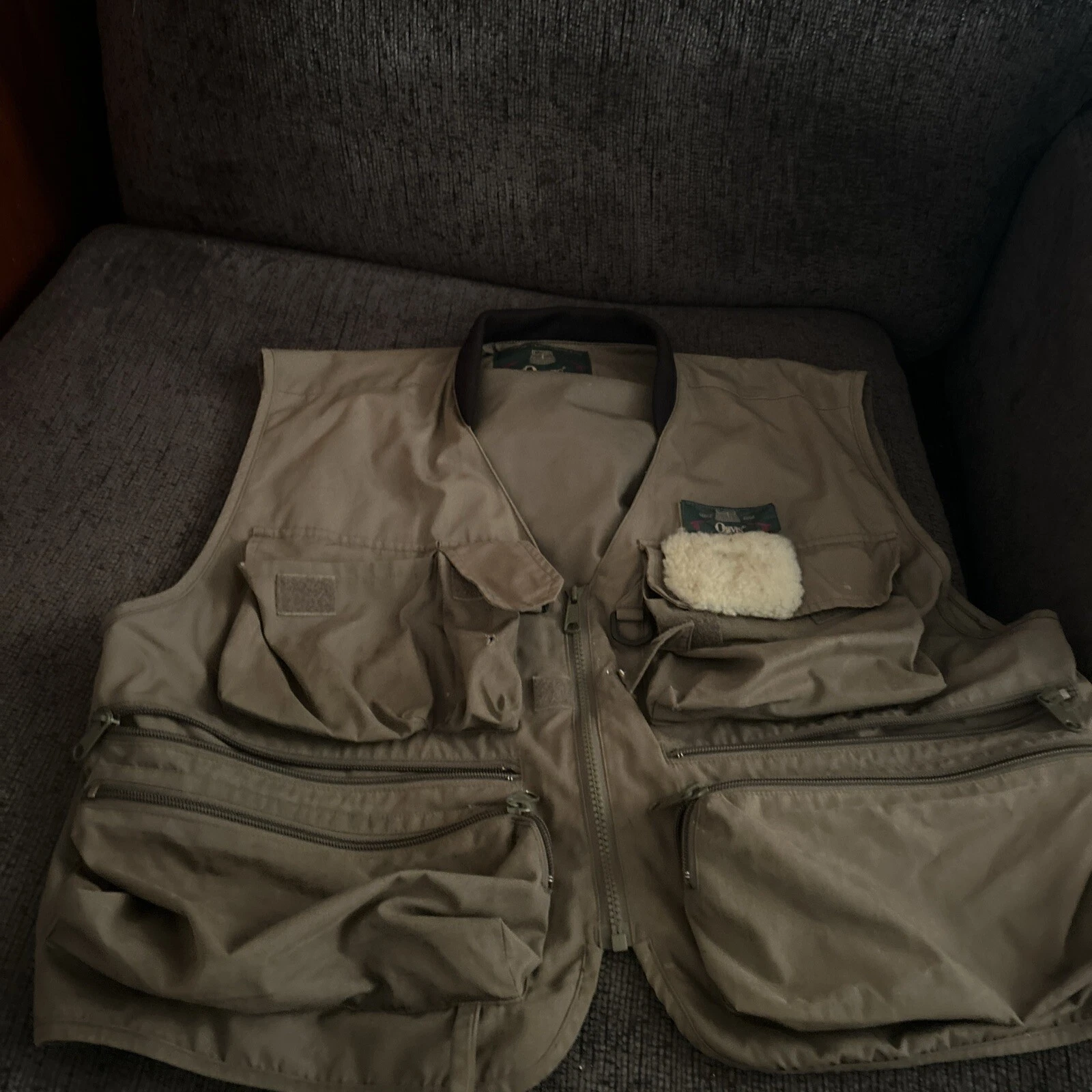 Vintage Orvis Fly Fishing Vest Size Large Multi Pocket Zip Up Khaki