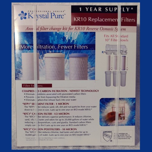 NEW! Krystal Pure KR10 Replacement 10" Water Filters Kit Reverse