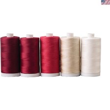 Versatile 100 Cotton Thread Set - 5 Spools, 50-Weight for All Sewing Projects