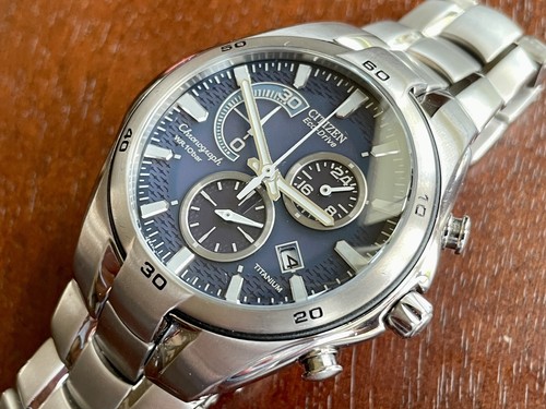 Citizen Eco Drive H570 Titanium Blue Dial Chronograph Men's Watch | eBay