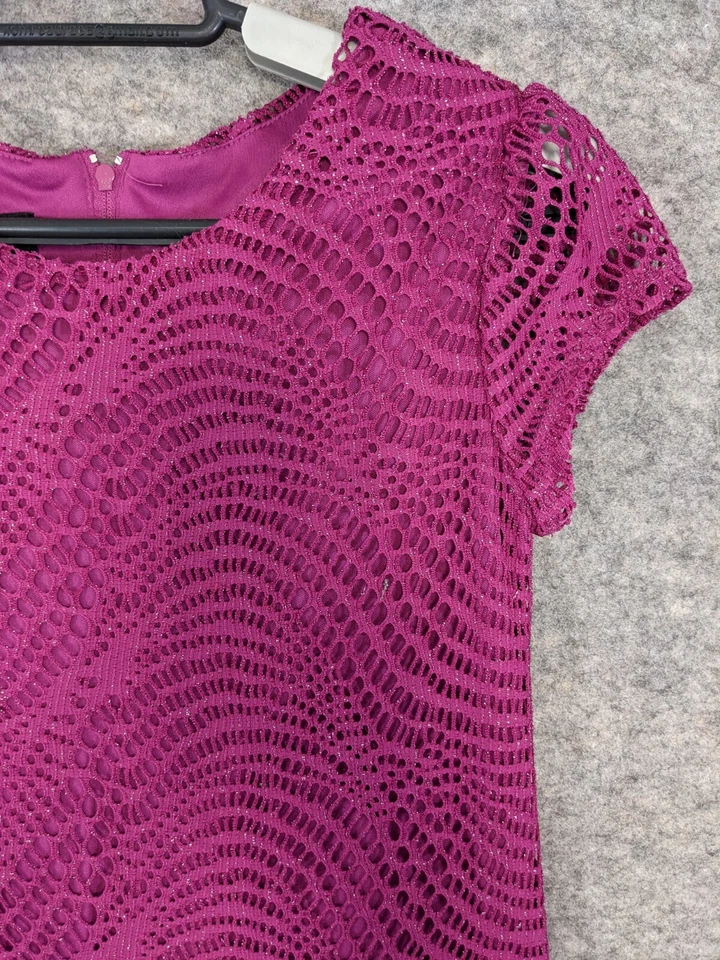 Vestido Amy Byer Niñas 10 Púrpura Encaje Tejido Flecos Dobladillo Cambio Hilos Metálicos Foto 2 de 4