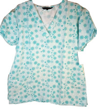 Green Christmas Snow Flake Scrub Top XL Cassandra O New