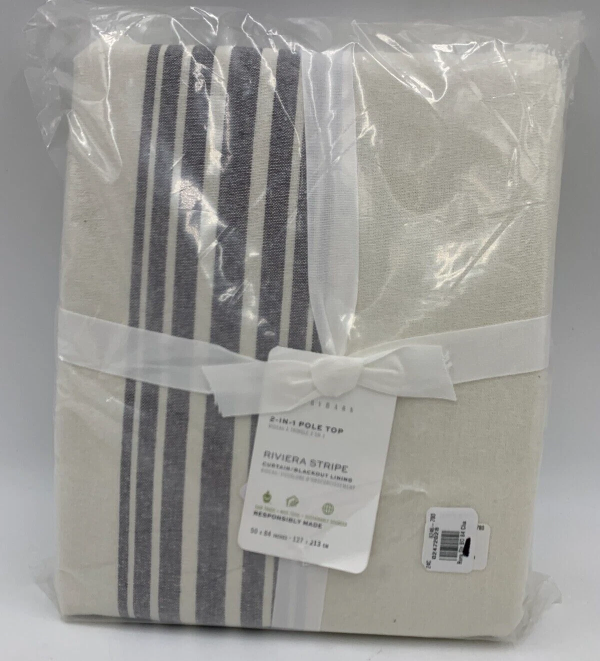 Pottery Barn Riviera Striped Blackout Drape Panel Curtain Charcoal 84" #Q130