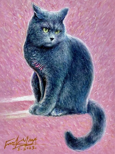 British shorthair Cat Original Oil Painting On Canvas Impressionism 12”x16” - Picture 13 of 13