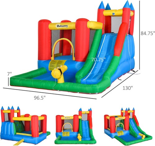 Outsunny 6-in-1 Kids Bounce House Inflatable Water Slide with Pool, K - Picture 5 of 6