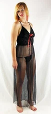 Espiral Long Gown with matching G string Style 772 - Small - Black/Red
