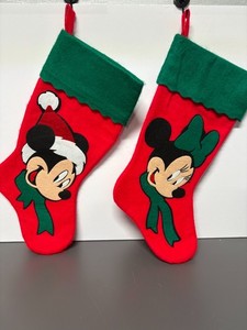 VTG Disney Mickey & Minnie Mouse Felt Christmas Stockings 17" Aesthetic Holiday
