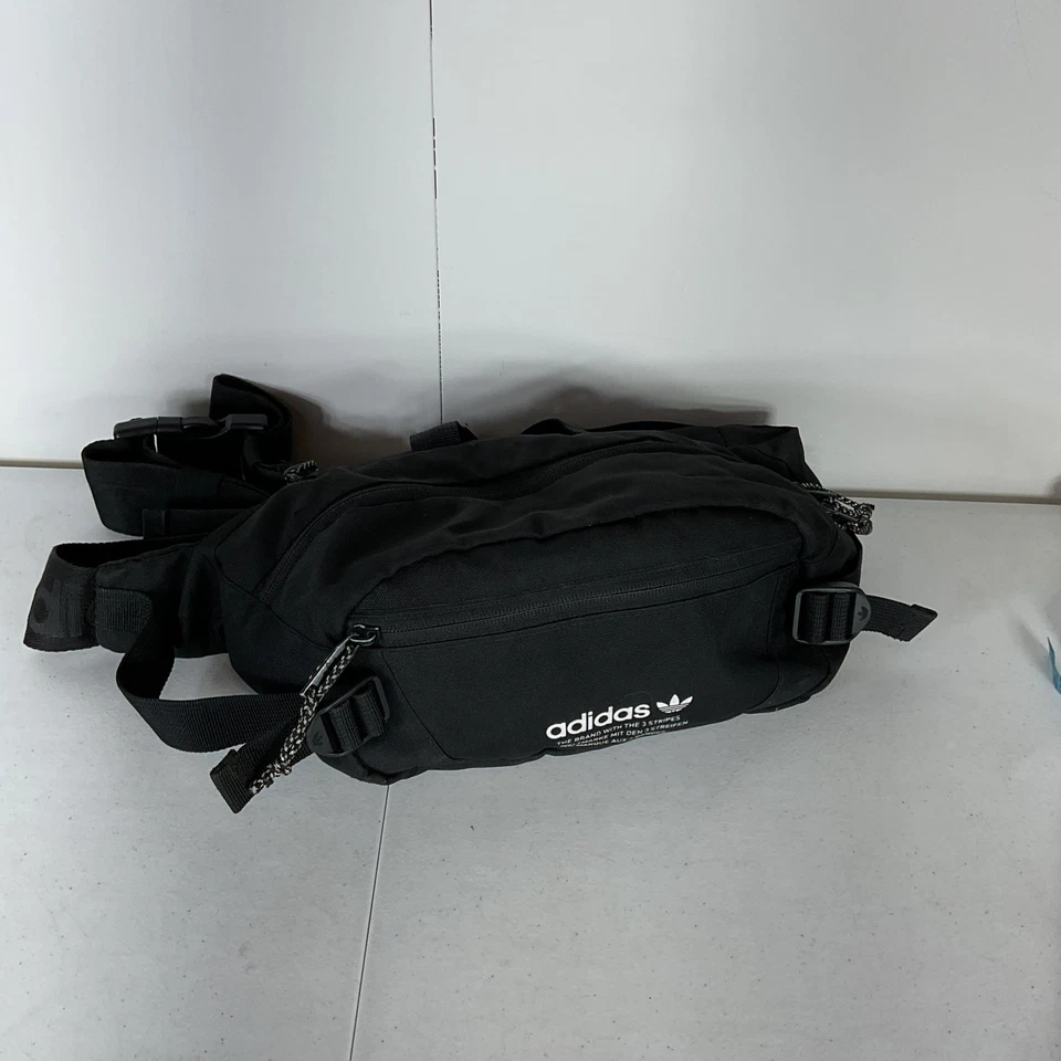 复古阿迪达斯黑色特大号腰部 Fanny 包三叶草复古 90 年代 3 口袋 — 第 4/4 张图片
