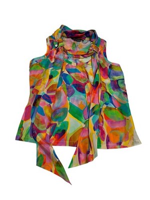 Per Se Silk sailor-tie sleeveless style with a colorful Blouse Women s US 0/UK 2