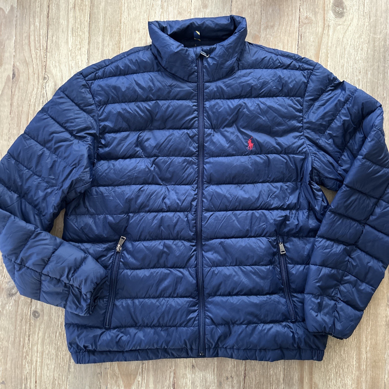 Polo Ralph Lauren Puffer Jacket Uomo XL Navy Imballabile Bianco Piumino d'anatra Rosso Pony