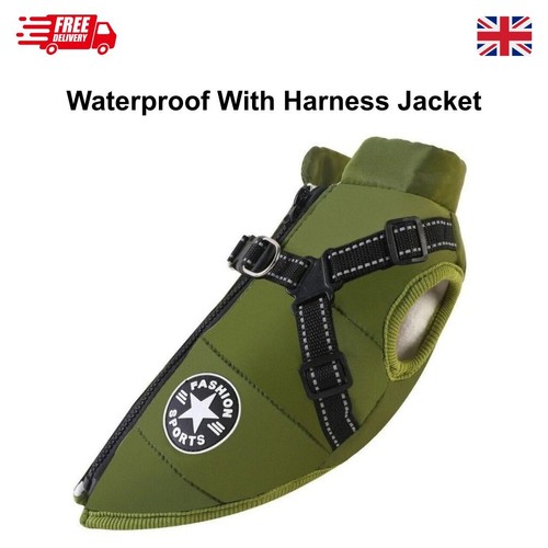 Waterproof Dog Coat Harness Winter Warm Rain Jacket Zip Pet Clothes Small Dogs