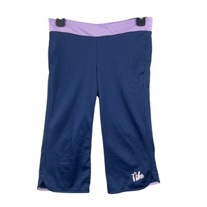 Nike Mesh Capri Pants Girls M Navy Blue Purple Embroidered Logo Athletic