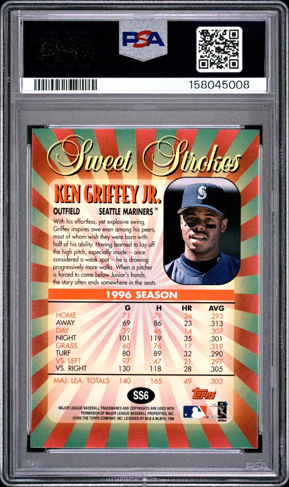 1997 TOPPS SWEET STROKES #SS6 KEN GRIFFEY JR. PSA 9 view 2