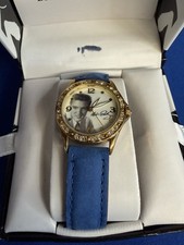 Elvis Presley Quartz Watch Women Gold Tone Leather Rhinestone Analog New In Box
