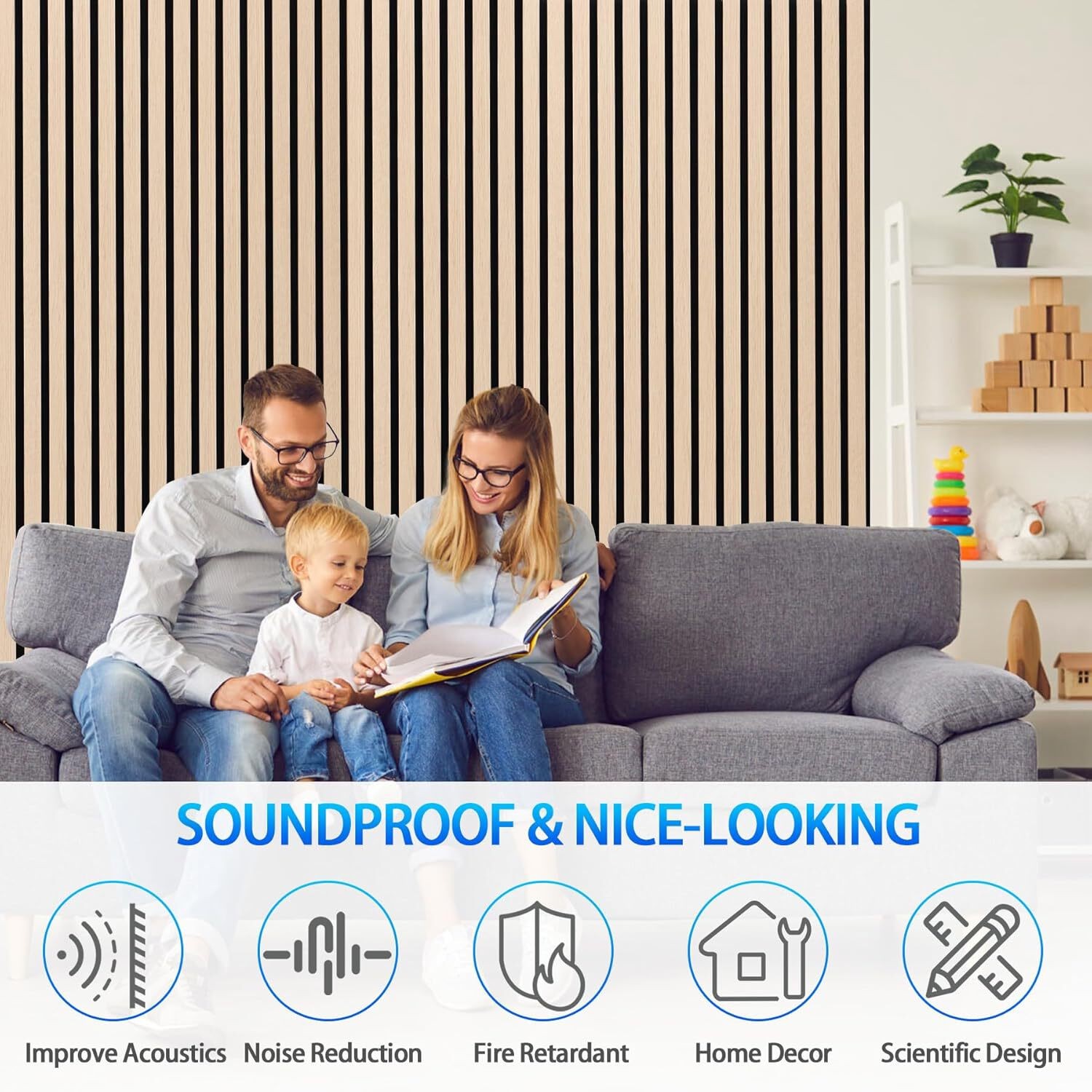 3D Slat Acoustic Wall Panels 2 Pack 122x60cm Wood Sound Absorbing Decor ...