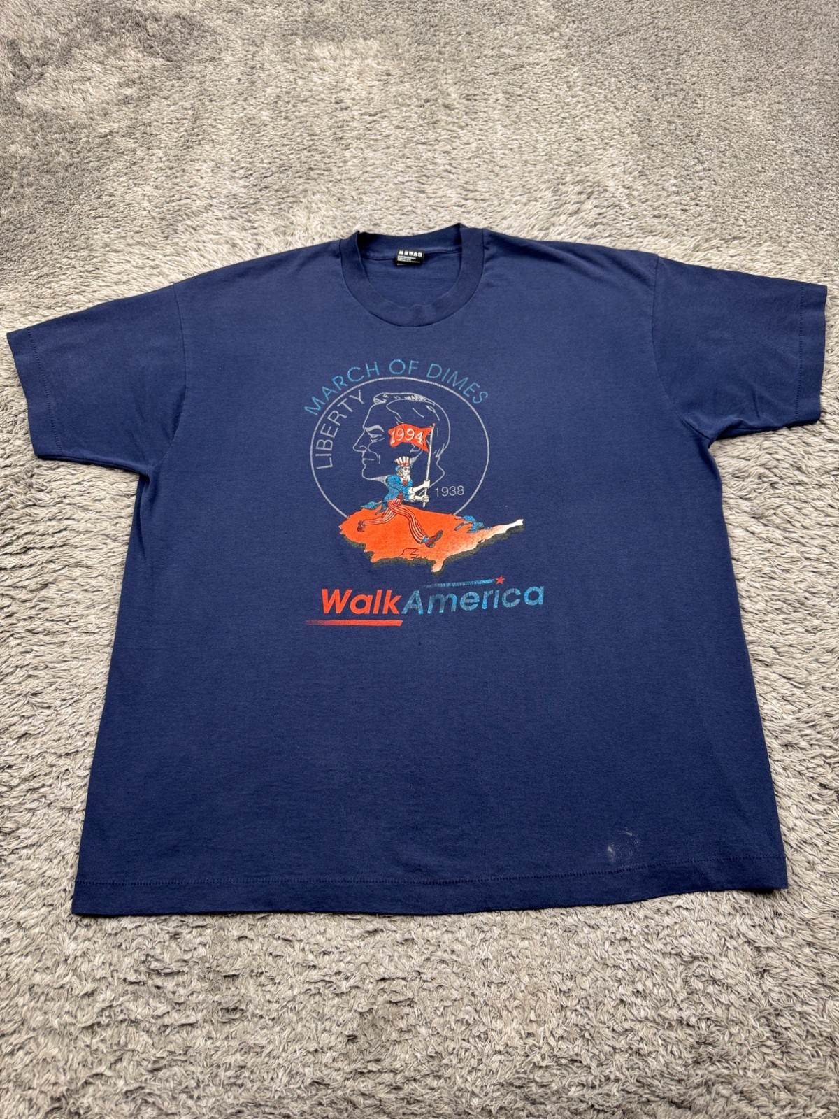Vtg March of Dimes Shirt Adult 2XL Navy Blue 1994 Walk America Liberty Crewneck
