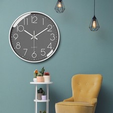 30cm Rund Wanduhr Modern Quarzuhwerk Grau Leise Lautlos Stab Uhr Wohnzimmer Büro