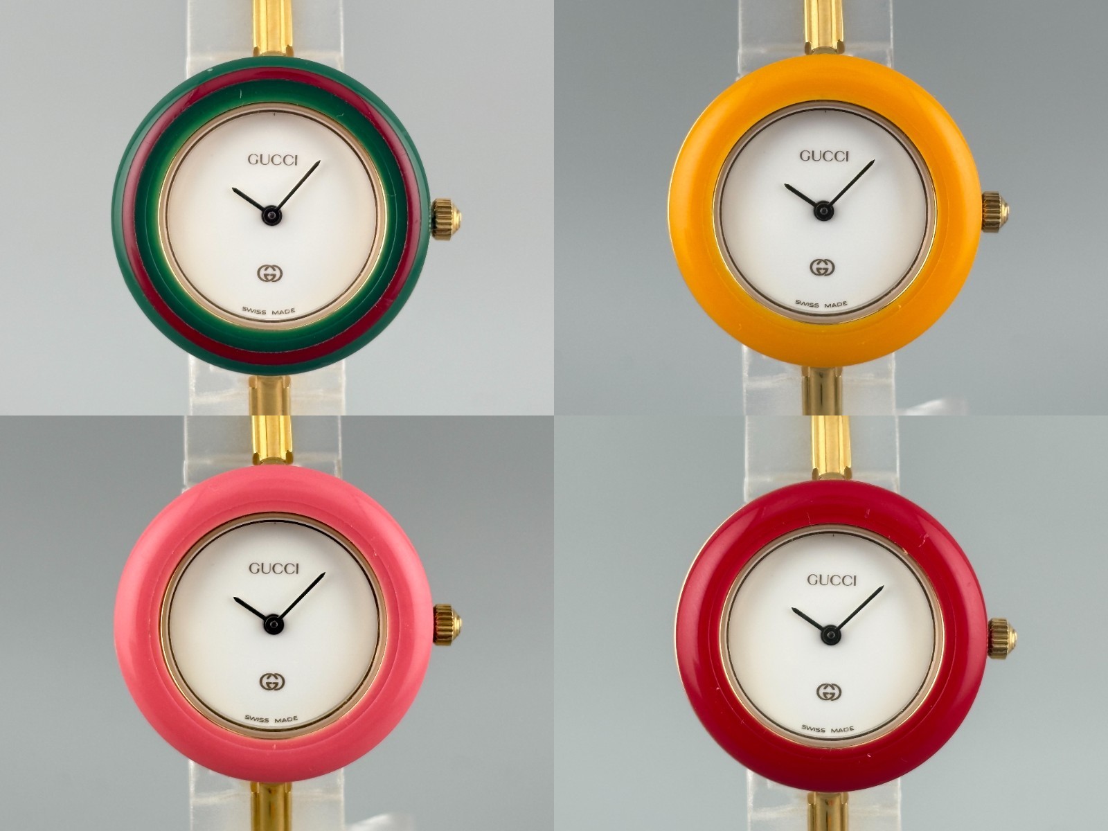 [S Size] Gucci Change Bezel 1100-L Gold White 12 Color Watch Full Set Mint image 6