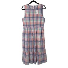 J. Crew Women's Plaid Smocked Midi Dress Sleeveless Tank Lined Pastel Large NEW