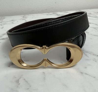 Coach Women's Signature Double C Logo Gold Buckle Black Leather Belt Sz M C725