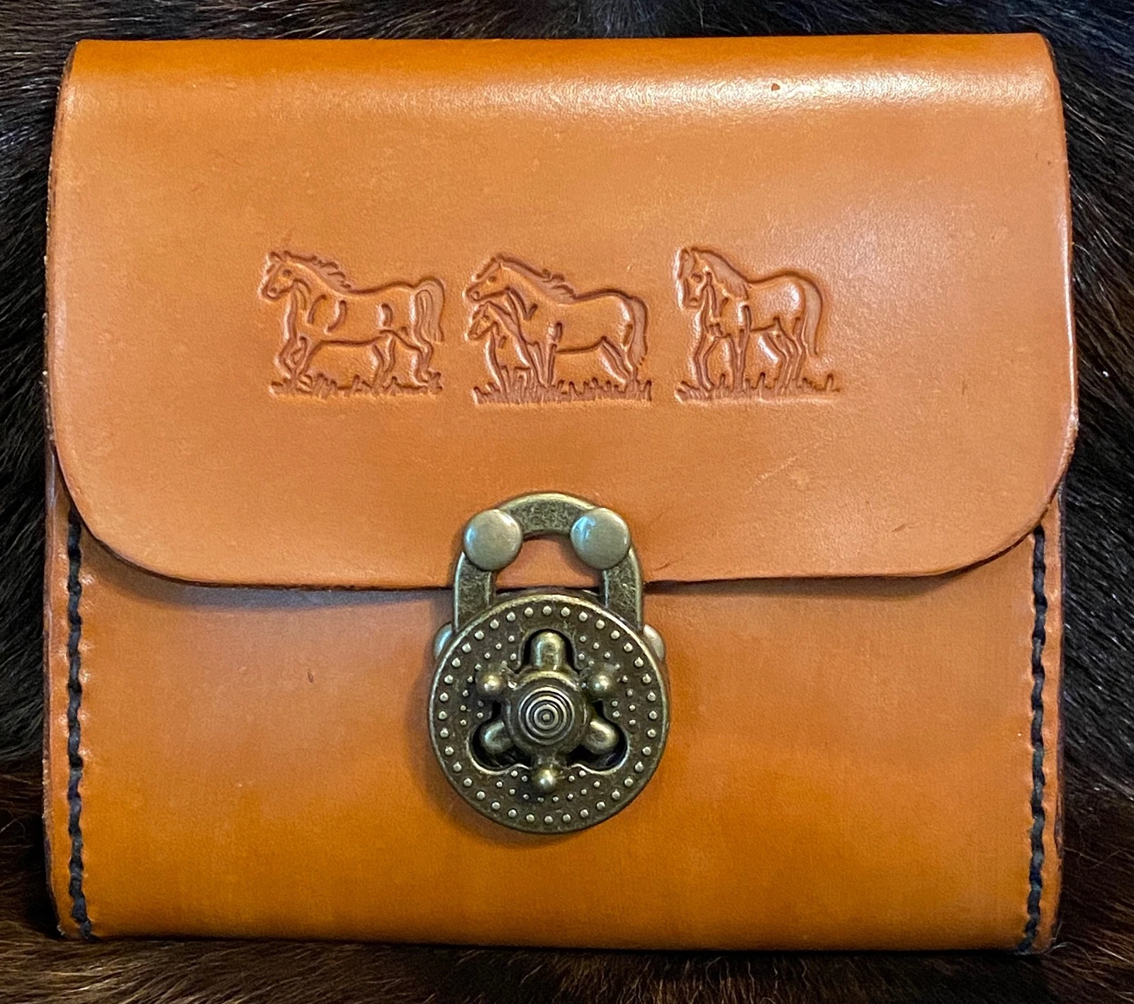 BELT BAG PURSE, HORSE & FOAL DESIGN, VEGTAN LEATHER, SMALL, MADE IN USA