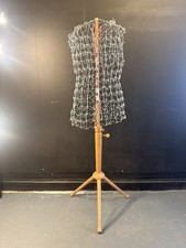 Vintage French Blue Wire Dress Making Mannequin Turned Beech Stand Circa 1940's