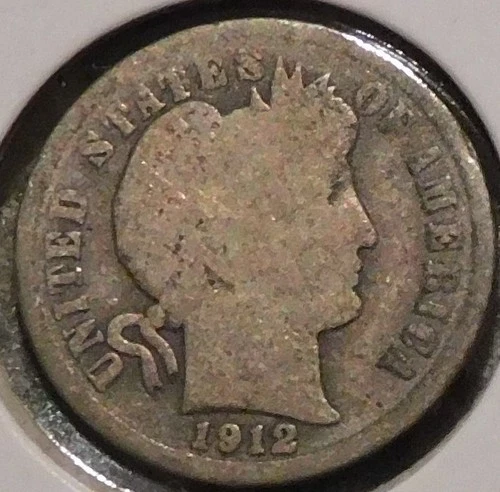 Silver Dime - Barber - 1912-S (Album toned with rev striping.)