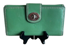 Vtg. 2001 Coach Hampton Y2K Turnlock Slim Continental Wallet Avocado Green Leath